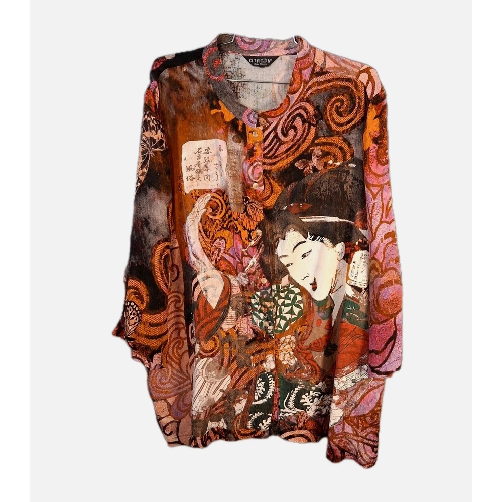 Vtg Citron Santa Monica Women's XL Silk Geisha Asian Art to Wear # P1213- VBB